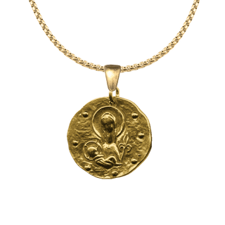 Vintage Yellow Bronze Madonna and Fleur-de-Lis Hammered Medal