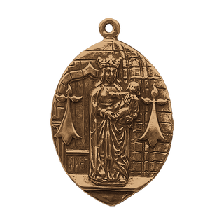 Vintage Bronze Crowned Madonna and Child Shrine Medal