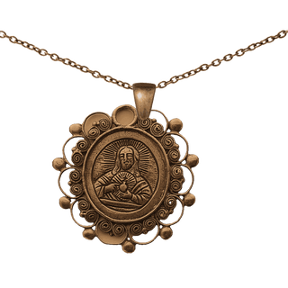 Vintage Bronze Sacred Heart Medallion with Filigree