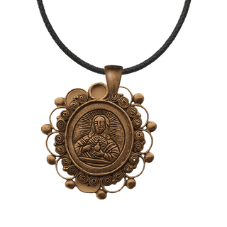 Vintage Bronze Sacred Heart Medallion with Filigree