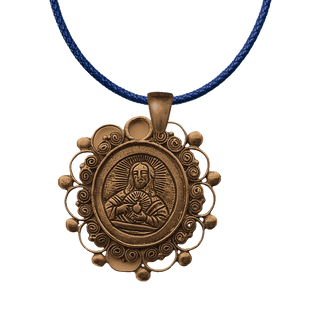 Vintage Bronze Sacred Heart Medallion with Filigree