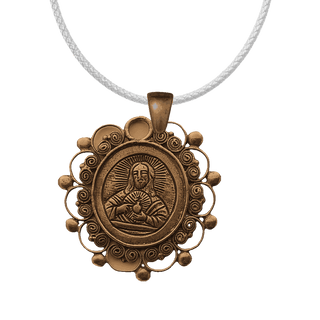 Vintage Bronze Sacred Heart Medallion with Filigree