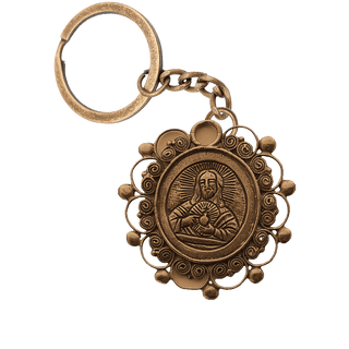Vintage Bronze Sacred Heart Medallion with Filigree