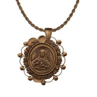 Vintage Bronze Sacred Heart Medallion with Filigree