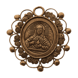 Vintage Bronze Sacred Heart Medallion with Filigree