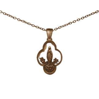 Vintage Bronze Lourdes Medal, Our Lady with Roses