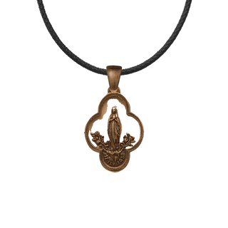 Vintage Bronze Lourdes Medal, Our Lady with Roses