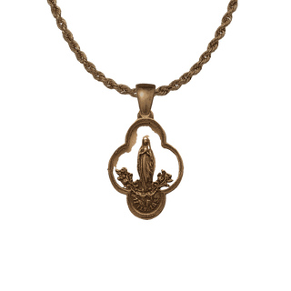 Vintage Bronze Lourdes Medal, Our Lady with Roses