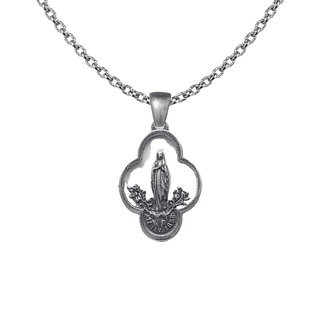 Vintage Sterling Silver Lourdes Medal, Our Lady with Roses