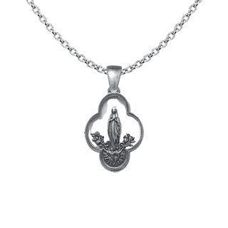 Vintage Sterling Silver Lourdes Medal, Our Lady with Roses