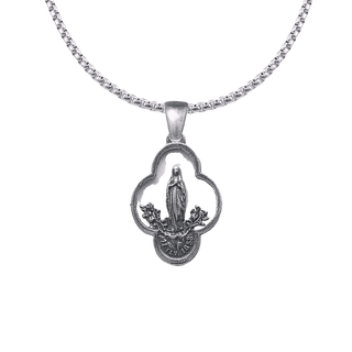 Vintage Sterling Silver Lourdes Medal, Our Lady with Roses