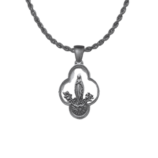 Vintage Sterling Silver Lourdes Medal, Our Lady with Roses