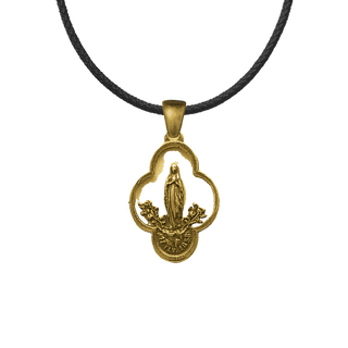 Vintage Yellow Bronze Lourdes Medal, Our Lady with Roses