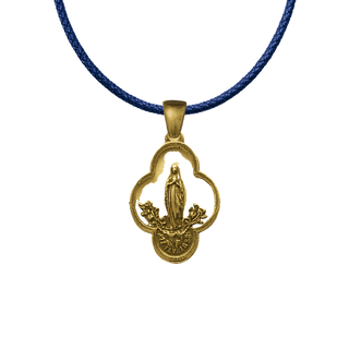 Vintage Yellow Bronze Lourdes Medal, Our Lady with Roses