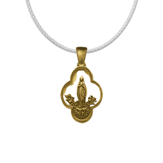 Vintage Yellow Bronze Lourdes Medal, Our Lady with Roses