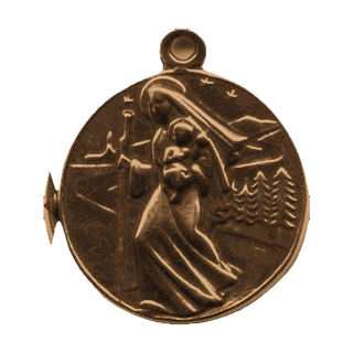 Vintage Bronze Road Medal: St. Christopher and Our Lady - reverse