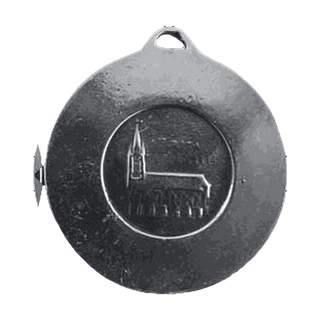 Vintage White Bronze St. Rita Medal with Shrine Church - reverse