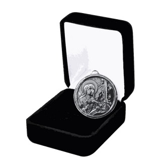 Vintage White Bronze St. Rita Medal with Shrine Church