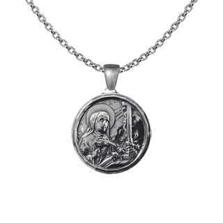 Vintage White Bronze St. Rita Medal with Shrine Church