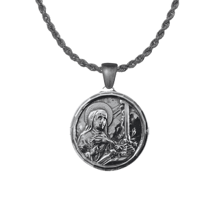Vintage White Bronze St. Rita Medal with Shrine Church