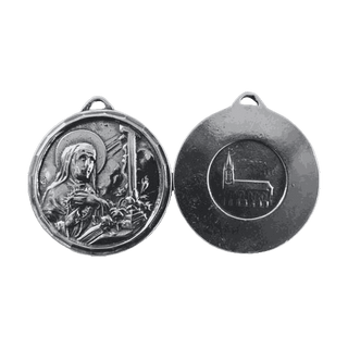 Vintage White Bronze St. Rita Medal with Shrine Church