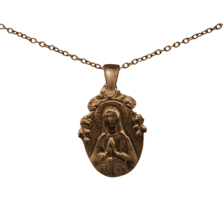 Vintage Bronze Praying Madonna Medal with Roses