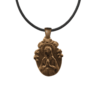 Vintage Bronze Praying Madonna Medal with Roses