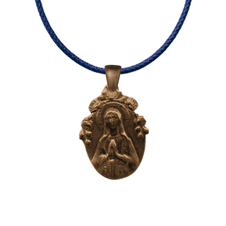 Vintage Bronze Praying Madonna Medal with Roses