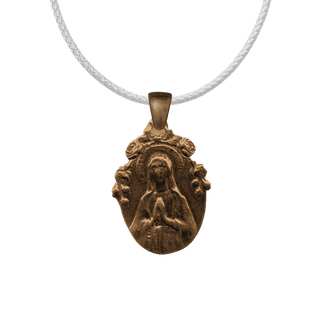 Vintage Bronze Praying Madonna Medal with Roses