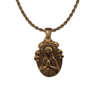 Vintage Bronze Praying Madonna Medal with Roses