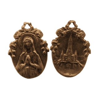 Vintage Bronze Praying Madonna Medal with Roses