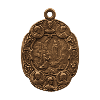 Vintage Bronze Virgo Medal with Lourdes Grotto — reverse