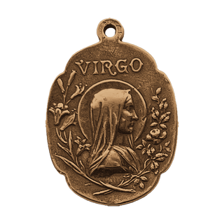 Vintage Bronze Virgo Medal with Lourdes Grotto
