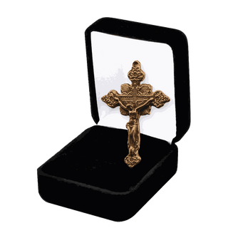 Vintage Bronze Crucifix with Flowers and Leaves