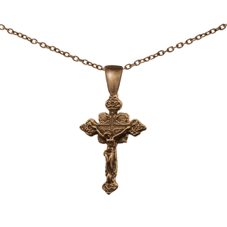 Vintage Bronze Crucifix with Flowers and Leaves