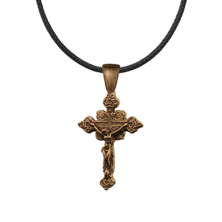 Vintage Bronze Crucifix with Flowers and Leaves