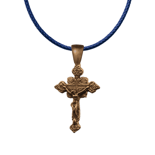 Vintage Bronze Crucifix with Flowers and Leaves