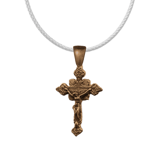 Vintage Bronze Crucifix with Flowers and Leaves