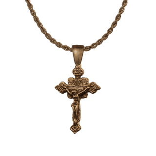 Vintage Bronze Crucifix with Flowers and Leaves