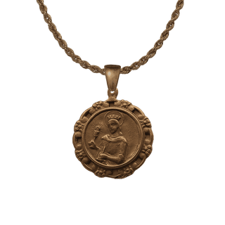 Vintage Bronze St. Barbara Medal with Floral Border