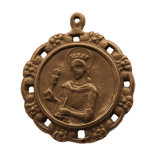 Vintage Bronze St. Barbara Medal with Floral Border