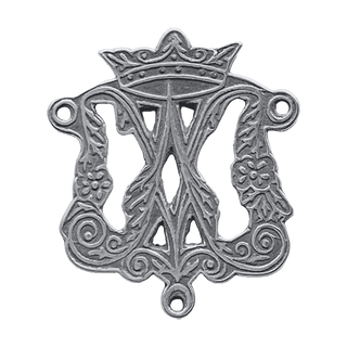 Vintage White Bronze Crowned Marian Monogram Rosary Center