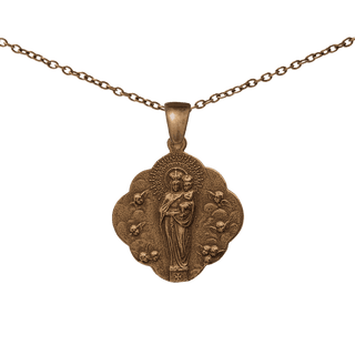 Vintage Bronze Crowned Madonna with Nine Angels Medal