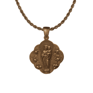 Vintage Bronze Crowned Madonna with Nine Angels Medal