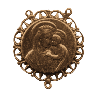 Vintage Bronze Madonna and Child Lace-Edge Rosary Center