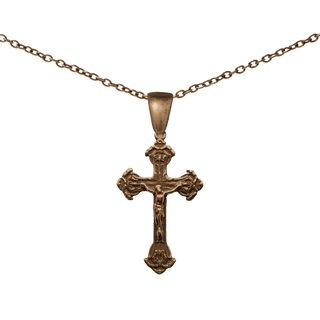 Vintage Bronze Crucifix with Leaf and Flower Ends