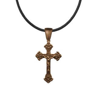 Vintage Bronze Crucifix with Leaf and Flower Ends