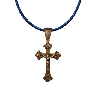 Vintage Bronze Crucifix with Leaf and Flower Ends