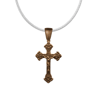 Vintage Bronze Crucifix with Leaf and Flower Ends