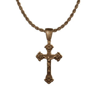 Vintage Bronze Crucifix with Leaf and Flower Ends